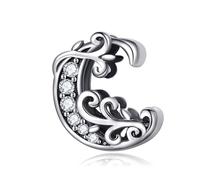 Symretie Initial Letter 'C' 925 Sterling Silver Charm Bead - Compatible with Pandora Bracelets, Dangle Pendant Charm, Suitable for Necklaces & Bracelets, Ideal Jewelry Gift for Women
