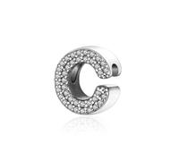 Symretie Initial Letter 'C' 925 Sterling Silver Charm Bead - Compatible with Pandora Bracelets, Dangle Pendant Charm, Suitable for Necklaces & Bracelets, Ideal Jewelry Gift for Women