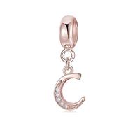 Symretie Initial Letter 'C' 925 Sterling Silver Charm Bead - Compatible with Pandora Bracelets, Dangle Pendant Charm, Suitable for Necklaces & Bracelets, Ideal Jewelry Gift for Women