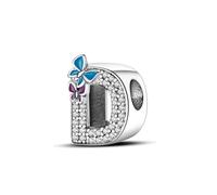 Symretie Initial Letter 'D' 925 Sterling Silver Charm Bead - Compatible with Pandora Bracelets, Dangle Pendant Charm, Suitable for Necklaces & Bracelets, Ideal Jewelry Gift for Women