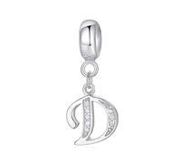 Symretie Initial Letter 'D' 925 Sterling Silver Charm Bead - Compatible with Pandora Bracelets, Dangle Pendant Charm, Suitable for Necklaces & Bracelets, Ideal Jewelry Gift for Women