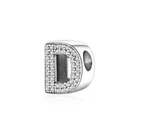 Symretie Initial Letter 'D' 925 Sterling Silver Charm Bead - Compatible with Pandora Bracelets, Dangle Pendant Charm, Suitable for Necklaces & Bracelets, Ideal Jewelry Gift for Women