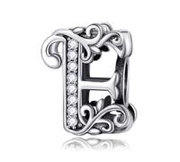 Symretie Initial Letter 'E' 925 Sterling Silver Charm Bead - Compatible with Pandora Bracelets, Dangle Pendant Charm, Suitable for Necklaces & Bracelets, Ideal Jewelry Gift for Women