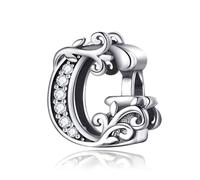 Symretie Initial Letter 'G' 925 Sterling Silver Charm Bead - Compatible with Pandora Bracelets, Dangle Pendant Charm, Suitable for Necklaces & Bracelets, Ideal Jewelry Gift for Women