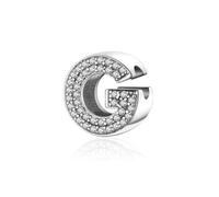 Symretie Initial Letter 'G' 925 Sterling Silver Charm Bead - Compatible with Pandora Bracelets, Dangle Pendant Charm, Suitable for Necklaces & Bracelets, Ideal Jewelry Gift for Women