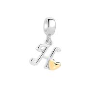 Symretie Initial Letter 'H' 925 Sterling Silver Charm Bead - Compatible with Pandora Bracelets, Dangle Pendant Charm, Suitable for Necklaces & Bracelets, Ideal Jewelry Gift for Women