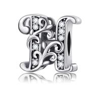 Symretie Initial Letter 'H' 925 Sterling Silver Charm Bead - Compatible with Pandora Bracelets, Dangle Pendant Charm, Suitable for Necklaces & Bracelets, Ideal Jewelry Gift for Women