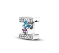 Symretie Initial Letter 'I' 925 Sterling Silver Charm Bead - Compatible with Pandora Bracelets, Dangle Pendant Charm, Suitable for Necklaces & Bracelets, Ideal Jewelry Gift for Women