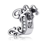 Symretie Initial Letter 'J' 925 Sterling Silver Charm Bead - Compatible with Pandora Bracelets, Dangle Pendant Charm, Suitable for Necklaces & Bracelets, Ideal Jewelry Gift for Women