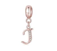 Symretie Initial Letter 'J' 925 Sterling Silver Charm Bead - Compatible with Pandora Bracelets, Dangle Pendant Charm, Suitable for Necklaces & Bracelets, Ideal Jewelry Gift for Women