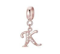 Symretie Initial Letter 'K' 925 Sterling Silver Charm Bead - Compatible with Pandora Bracelets, Dangle Pendant Charm, Suitable for Necklaces & Bracelets, Ideal Jewelry Gift for Women