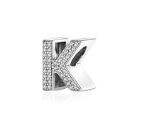 Symretie Initial Letter 'K' 925 Sterling Silver Charm Bead - Compatible with Pandora Bracelets, Dangle Pendant Charm, Suitable for Necklaces & Bracelets, Ideal Jewelry Gift for Women