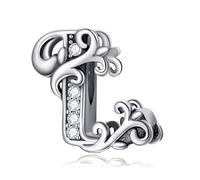Symretie Initial Letter 'L' 925 Sterling Silver Charm Bead - Compatible with Pandora Bracelets, Dangle Pendant Charm, Suitable for Necklaces & Bracelets, Ideal Jewelry Gift for Women
