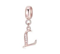 Symretie Initial Letter 'L' 925 Sterling Silver Charm Bead - Compatible with Pandora Bracelets, Dangle Pendant Charm, Suitable for Necklaces & Bracelets, Ideal Jewelry Gift for Women