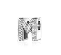 Symretie Initial Letter 'M' 925 Sterling Silver Charm Bead - Compatible with Pandora Bracelets, Dangle Pendant Charm, Suitable for Necklaces & Bracelets, Ideal Jewelry Gift for Women