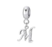 Symretie Initial Letter 'M' 925 Sterling Silver Charm Bead - Compatible with Pandora Bracelets, Dangle Pendant Charm, Suitable for Necklaces & Bracelets, Ideal Jewelry Gift for Women