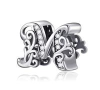 Symretie Initial Letter 'M' 925 Sterling Silver Charm Bead - Compatible with Pandora Bracelets, Dangle Pendant Charm, Suitable for Necklaces & Bracelets, Ideal Jewelry Gift for Women