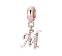 Symretie Initial Letter 'M' 925 Sterling Silver Charm Bead - Compatible with Pandora Bracelets, Dangle Pendant Charm, Suitable for Necklaces & Bracelets, Ideal Jewelry Gift for Women