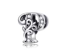 Symretie Initial Letter 'P' 925 Sterling Silver Charm Bead - Compatible with Pandora Bracelets, Dangle Pendant Charm, Suitable for Necklaces & Bracelets, Ideal Jewelry Gift for Women