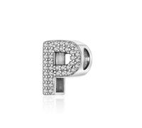 Symretie Initial Letter 'P' 925 Sterling Silver Charm Bead - Compatible with Pandora Bracelets, Dangle Pendant Charm, Suitable for Necklaces & Bracelets, Ideal Jewelry Gift for Women