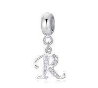 Symretie Initial Letter 'R' 925 Sterling Silver Charm Bead - Compatible with Pandora Bracelets, Dangle Pendant Charm, Suitable for Necklaces & Bracelets, Ideal Jewelry Gift for Women
