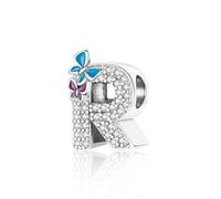 Symretie Initial Letter 'R' 925 Sterling Silver Charm Bead - Compatible with Pandora Bracelets, Dangle Pendant Charm, Suitable for Necklaces & Bracelets, Ideal Jewelry Gift for Women
