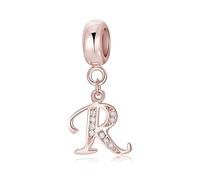 Symretie Initial Letter 'R' 925 Sterling Silver Charm Bead - Compatible with Pandora Bracelets, Dangle Pendant Charm, Suitable for Necklaces & Bracelets, Ideal Jewelry Gift for Women