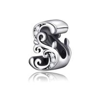 Symretie Initial Letter 'S' 925 Sterling Silver Charm Bead - Compatible with Pandora Bracelets, Dangle Pendant Charm, Suitable for Necklaces & Bracelets, Ideal Jewelry Gift for Women