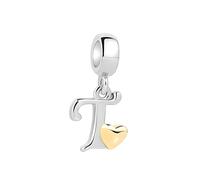 Symretie Initial Letter 'T' 925 Sterling Silver Charm Bead - Compatible with Pandora Bracelets, Dangle Pendant Charm, Suitable for Necklaces & Bracelets, Ideal Jewelry Gift for Women