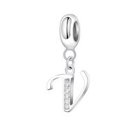 Symretie Initial Letter 'V' 925 Sterling Silver Charm Bead - Compatible with Pandora Bracelets, Dangle Pendant Charm, Suitable for Necklaces & Bracelets, Ideal Jewelry Gift for Women