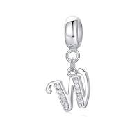 Symretie Initial Letter 'W' 925 Sterling Silver Charm Bead - Compatible with Pandora Bracelets, Dangle Pendant Charm, Suitable for Necklaces & Bracelets, Ideal Jewelry Gift for Women