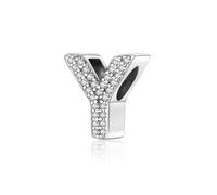 Symretie Initial Letter 'Y' 925 Sterling Silver Charm Bead - Compatible with Pandora Bracelets, Dangle Pendant Charm, Suitable for Necklaces & Bracelets, Ideal Jewelry Gift for Women
