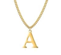 Symretie Unisex 14K Gold-Plated Initial A Necklace - Gold Stainless Steel, Wide Cuban Chain. Stylish, durable & personalized, ideal for daily wear or gifting.