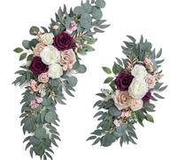 SynapSYA Artificial Floral Swags Artificial Wedding Arch Flowers Kit Boho Dusty Rose Blue Eucalyptus Garland Drapes For Decorations Welcome Sign(Red)