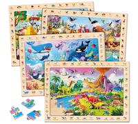 SYNARRY Wooden Jigsaw Puzzles for 3 4 5 6 7 8 Year Olds，Dinosaur Farm Ocean AnimalsTheme Kids Puzzles, Educational Toys Gifts for Children Boys Girls (4 x 60 Piece)