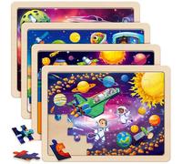 SYNARRY Wooden Jigsaw Puzzles for 3 4 5 Year Olds, Space Toys for Kids | 4 Packs 24 Piece, Educational Toys Gifts, Solar System for Kids, Birthday Present for Boys