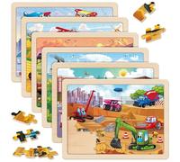 SYNARRY Wooden Vehicle Jigsaw Puzzles for Kids 3 4 5 6 7 8 Year Olds | 6 Packs 60 Piece, Transportation Theme Toys Gifts, Educational Presents for Children