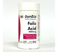 SynBio Premium - Folic Acid 400mcg | 90 Capsules | Maternal Tissue Growth | Vegan Certified | Free from Nuts, SOYA, Dairy, Yeast | Made in The UK