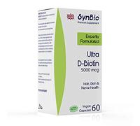 SynBio Premium - Ultra D-Biotin 5000mcg Capsules | Vitamin B7 | Vegan | Vital Nutrient for Healthy Hair and Skin for Women & Men | Support Energy Yielding Metabolism | Made in The UK