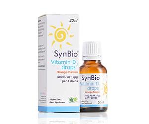 SynBio Vitamin D3 Liquid Drops [100 IU/Drop] (20ml) | Orange Flavour | Peanut/Nut Free | Vegetarian | SOYA Free | Dairy Free | Sugar Free | Suitable for Infants & Adults