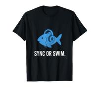 Sync or Swim Engineering Math Fish Headphones Graphic T-Shirt