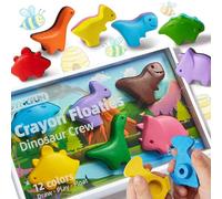 SYNCFUN 100% Pure Large Beeswax Crayons, Non Toxic Washable Bath Crayons for Kids, Easy to Hold and Use, Toddler Art Supplies, Gift for Christmas (Dinosaur Theme, 12 Colors)