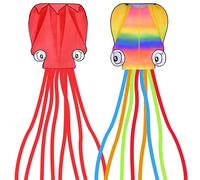 SYNCFUN 2 Packs Huge Rainbow and Red Soft Octopus Kite for Kids and Audlts Large Kite with Long Tail 328ft Line, Giant Beach Kites for Outdoor Fun and Activities