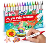 SYNCFUN 24 PCS Washable Acrylic Paint Markers, Dual Tip Brush Paint Pens for Rock Painting,Paper, Window, Fabric, Canvas, Wood, Glass, Mirror, Plastic, Ceramic, Art Supplies and DIY Crafts for Kids