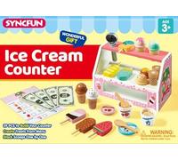 SYNCFUN 33 PCS Wooden Ice Cream Parlour Toy, Role Play Food and Kitchen Toys for Toddlers Ages 3 4 5, Learning Educational Gift for 3+ Year Old Girls & Boys