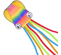 SYNCFUN Huge Rainbow Soft Octopus Kite for Kids and Audlts Large Kite with Long Tail 328ft Line, Giant Beach Kites for Outdoor Fun and Activities