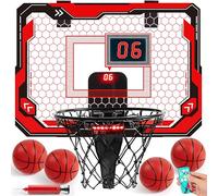 SYNCFUN Light Up Indoor Basketball Hoop for Kids,Mini Over The Door Basketball Hoop, with Electronic Scoreboard & 4 Balls,Basketball Toy Gift for Boys Girls Age 3 4 5 6 7 8 9 10 11 12 Years(Red)