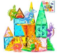 SYNCFUN Magnetic Tiles Jungle Animal Set for Kids, 50PCS Magnet Buliding Blocks Tiles 5 Dinosaur, Learning Educational STEM Construction Toys for Boys Girls Ages 3-8, Xmas Birthday Gift for Toddlers