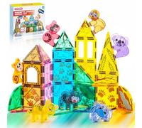 SYNCFUN Magnetic Tiles Jungle Animal Set for Kids, 50PCS Magnet Buliding Blocks Tiles 7 Animals, Learning Educational STEM Construction Toys for Boys Girls Ages 3-8, Xmas Birthday Gift for Toddlers