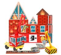 SYNCFUN Magnetic Tiles Road Set with Crane,40 PCS Fire Rescue Construction Building Blocks Toys for Toddlers,Preschool STEM Learning Magnet Toys for Kids Ages 3 4 5 6 7 8 Boys Girls,Birthday Gifts